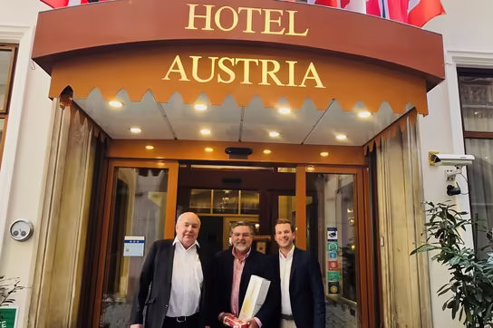 Mr. Piero in front of Hotel Austria 
